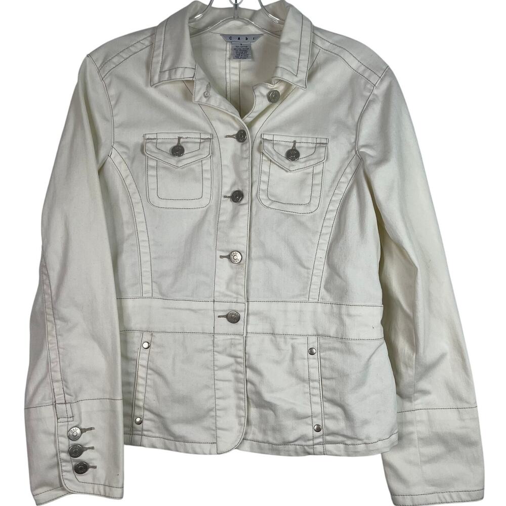 CAbi Women's Denim White Casual Jacket Button Up Long Sleeves Rodeo Size Small